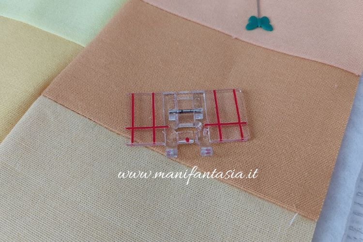 piedino per trapuntare borsa patchwork