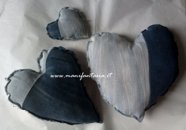 cuori di stoffa jeans riciclati