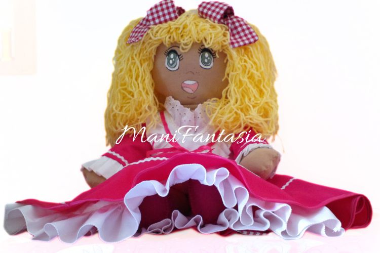 bambola di stoffa candy candy fatta a mano con occhi dipinti