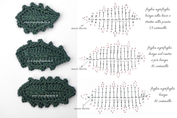 foglie di agrifoglio uncinetto schema