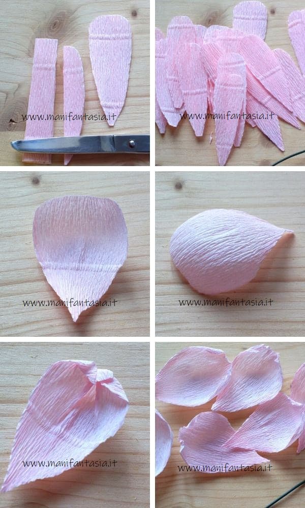 come fare i petali della peonia di carta crespa