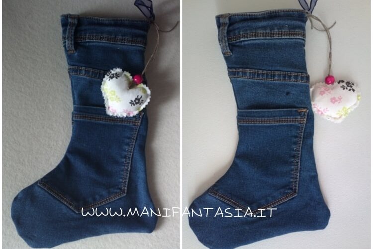 idee per riciclare vecchi jeans-calze della befana