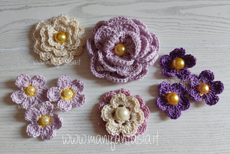 Cerchietto per capelli con fiori accessori moda bambina fatto a mano  all'uncinetto in cotone di vari colori