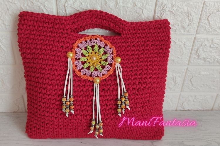 borsa uncinetto mandala con perle