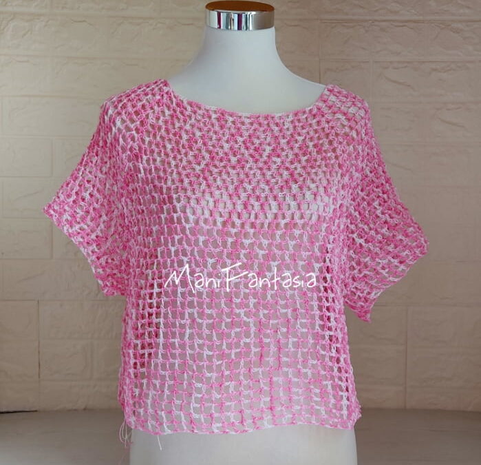 blusa uncinetto top-down rosa