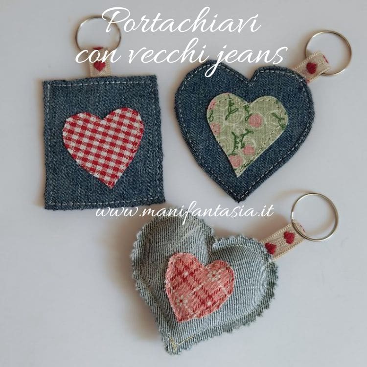 portachiavi con vecchi jeans cuore romantici