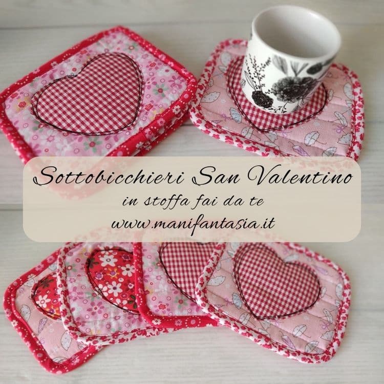 sottobicchieri di stoffa per san valentino fai da te